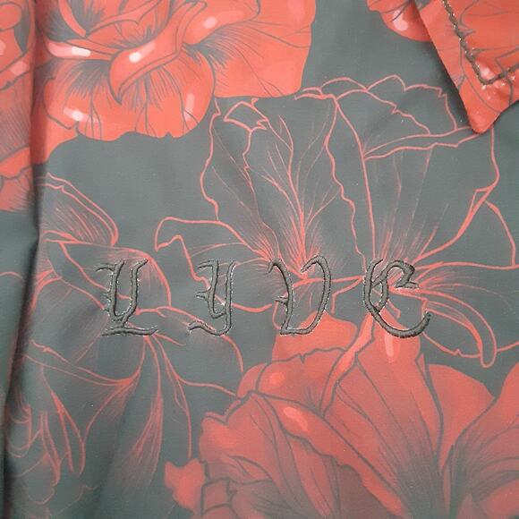 AFFLICTION BLACK LABEL Mens XL Embroidered Cross Rose Black Red Button Up Shirt - Picture 2 of 13